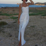 MQTIME  -  Halter Pleated Women's Prom Dress Backless Sleeveless Bandage Gown White Close Fitting Party Skirt Spicy New Arrival In Stock