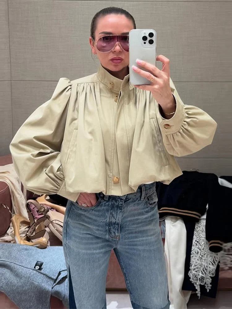 MQTIME  -   Fashion Stand Women's Trench Coat Long Sleeve Single-breasted Lady Bomber Jacket Spring Autumn New High Street Outerwears