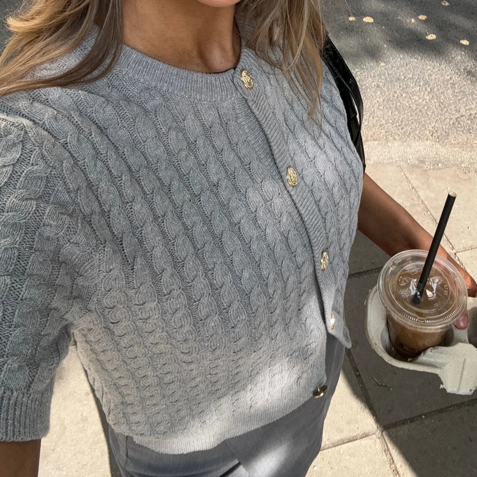 MQTIME  -  Women's Y2K Chic Cable Knitwear Cardigans Striped Short Sleeve Button-down Round Neck Cropped Slim Fit Sweater Tops