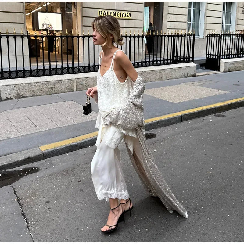 MQTIME  -   Elegant Sequin Women's Cardigan Chic Full Sleeve Oversize Long Jackets Female 2025 Autumn Fashion New Lady High Street Outwears