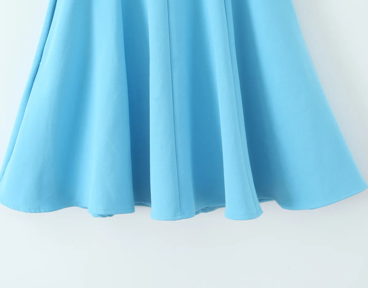 MQTIME  -  Summer New Arrivals Women's Wear Pure Color Temperament Sexy Backless Wave-Style Wide-Sleeve Halter Short Dress