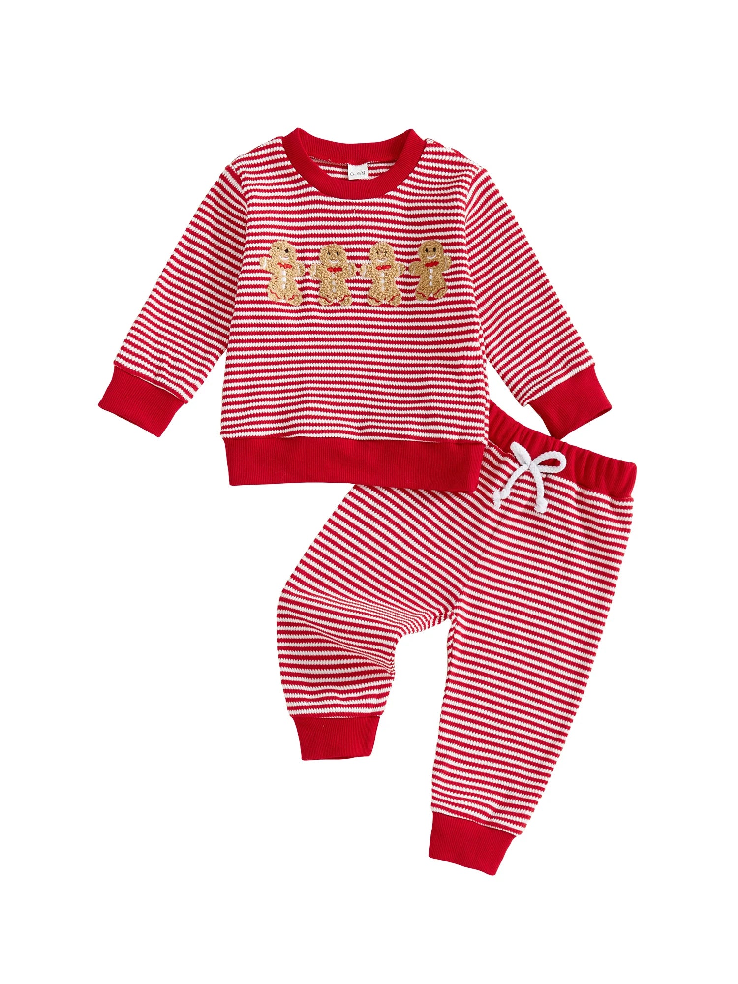 MQTIME  -  Infant Christmas Clothes Set with Gingerbread Man Embroidery Pullover and Striped Pants Perfect for the Holidays