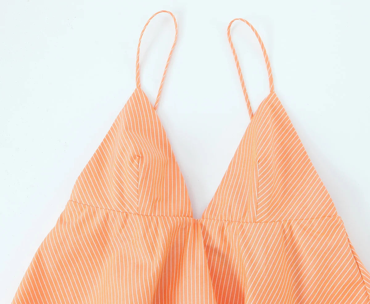 MQTIME  -  Summer Women Striped Mini Dresses Sleeveless Backless Thin Straps Dress Female Chic Streetwear Lady Sexy V-Neck Vestidos