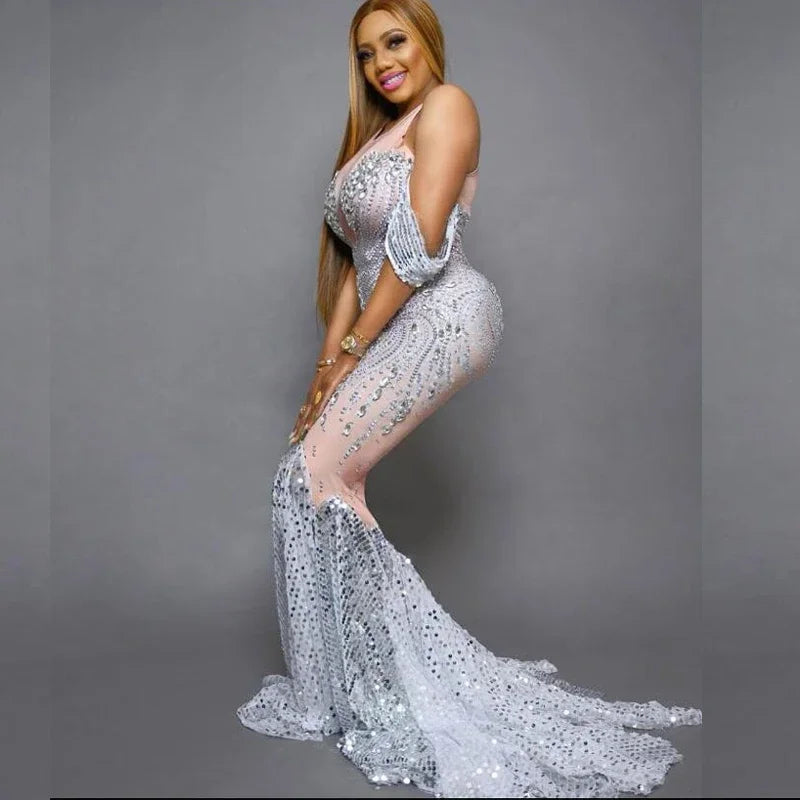 MQTIME  -  Shiny Stones Maternity Photo Dress Prom Dresses Long Off Shoulder Mermaid Sweetheart Evening Gowns for Women Formal