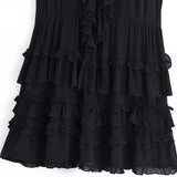 MQTIME  -  Summer New Arrivals Women's Retro Casual French Ruffle Sleeveless V-Neck Cake Skirt Fashion Mini Dress