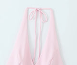 MQTIME  -  Summer New Arrivals Women's Wear Pure Color Temperament Sexy Backless Wave-Style Wide-Sleeve Halter Short Dress