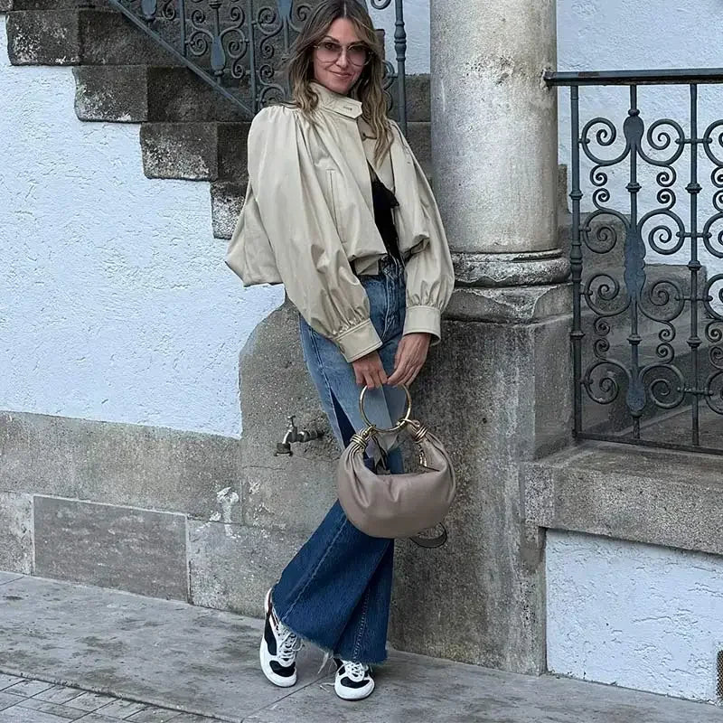 MQTIME  -   Fashion Stand Women's Trench Coat Long Sleeve Single-breasted Lady Bomber Jacket Spring Autumn New High Street Outerwears