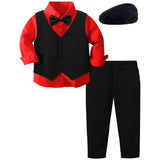 MQTIME  -  Toddler Formal Suit Kids Boys Red Black Clothes Set Baby Wedding Outfit Birthday Christmas Gentleman Shirt Pants Vest Bowtie