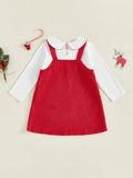 MQTIME  -  Adorable Baby Girl Christmas Outfit with Ruffle Collar Shirt and Reindeer Print Overall Dress - Festive 2 Piece Set for Toddler