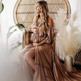 MQTIME  -  Maternity Photography Gown Soft Satin Off Shoulder Pregnant Woman Two piece set Dresses Bohemian Photo Shooting Pregnancy Dress