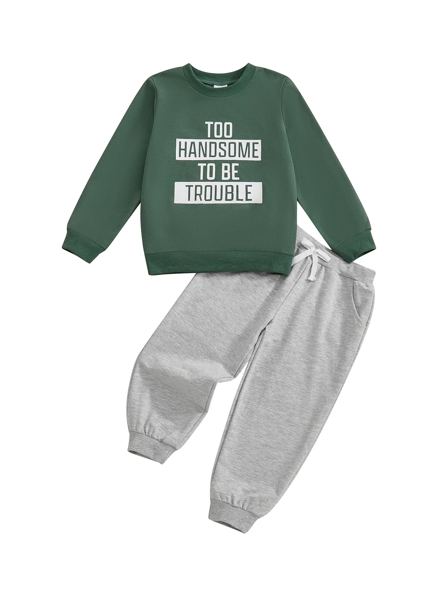 MQTIME  -  Infant Boys Stylish Autumn Ensemble Trendy Long Sleeve Top with Printed Letters and Matching Solid Trousers - 2 Piece Set