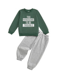MQTIME  -  Infant Boys Stylish Autumn Ensemble Trendy Long Sleeve Top with Printed Letters and Matching Solid Trousers - 2 Piece Set