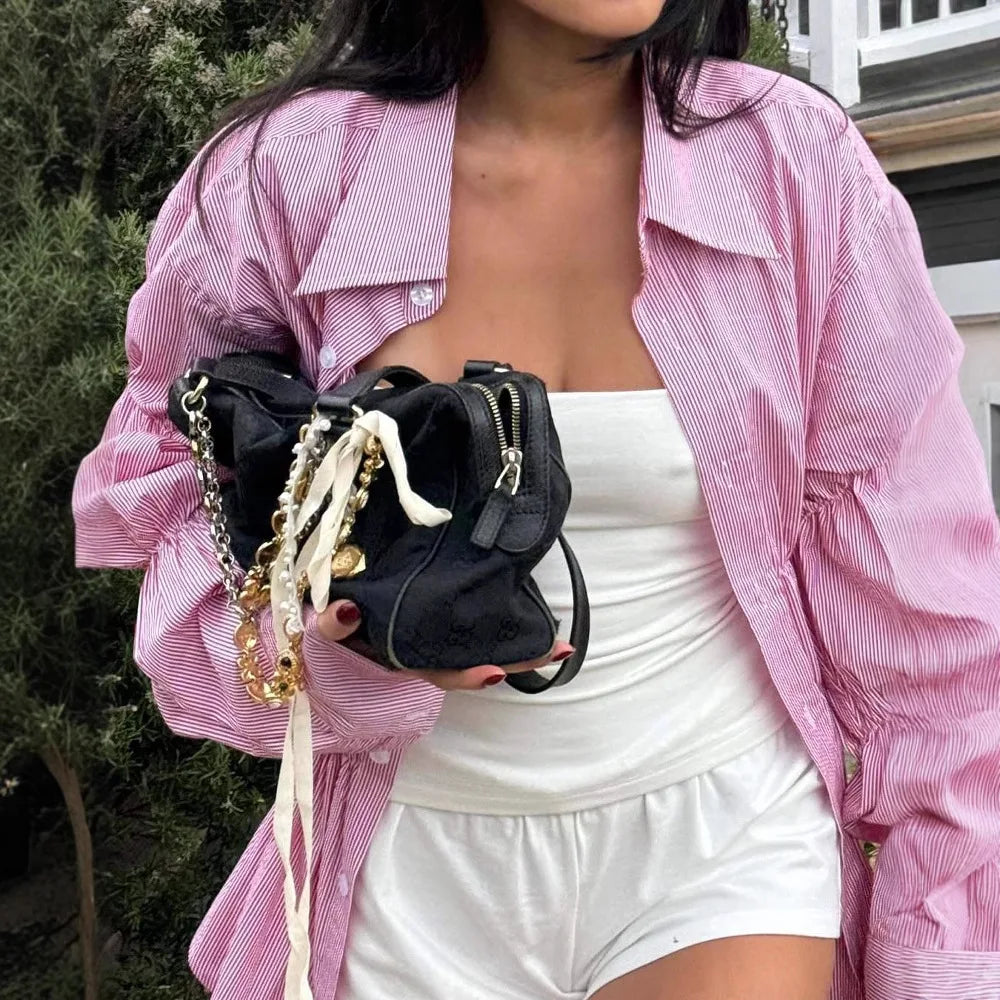 MQTIME  -  Spring 2025 New Style Checked Fitted Blouse for Ladies with Pleated Sleeves and Shirt Design streetwear dress for women