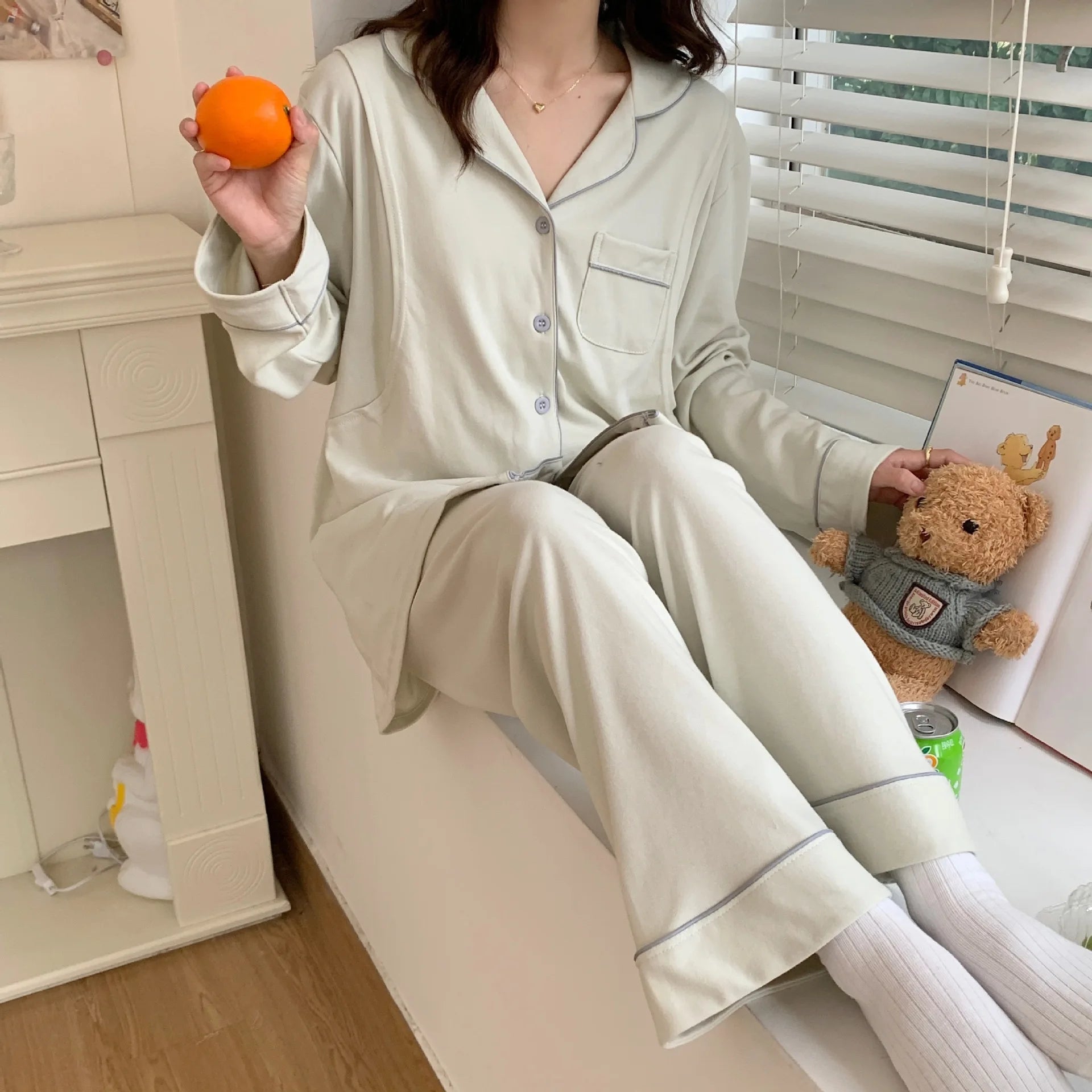 MQTIME  -  100% Cotton Breast Sleep Maternity Clothes For Pregnant Women Pregnancy Autumn Pajamas Nursing Clothing Nightwear