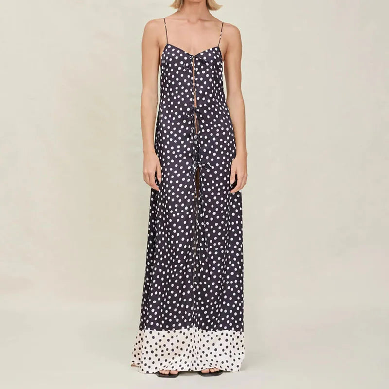 MQTIME  -  Sexy Off Shoulder Sling Tops with Pant Suit Women's Elegant Sleeveless Lace-Up Hollow 2Pc Sets Fashion Polka Dot Print Outfits