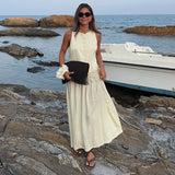 MQTIME  -  Casual Solid Vest Pleated Skirt Set Women Sleeveless Button Patchwork Tops A-line Skirts Sets Female 2025 Summer Beach Lady Suit