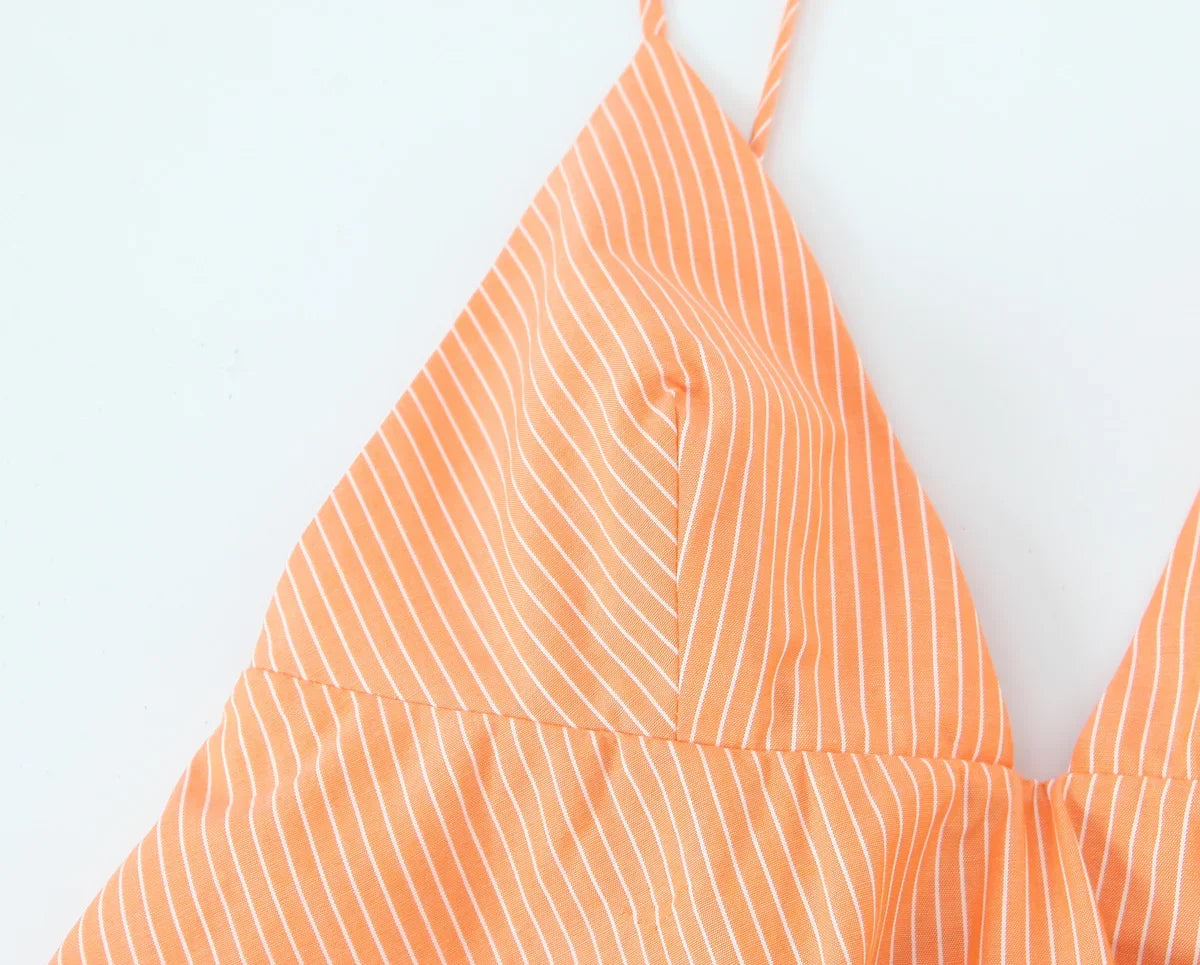 MQTIME  -  Summer Women Striped Mini Dresses Sleeveless Backless Thin Straps Dress Female Chic Streetwear Lady Sexy V-Neck Vestidos