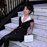 MQTIME  -  Black and White Patchwork Halterneck Mini Dress Elegant Outfits Button Up A Line Dresses Summer Y2k Woman New