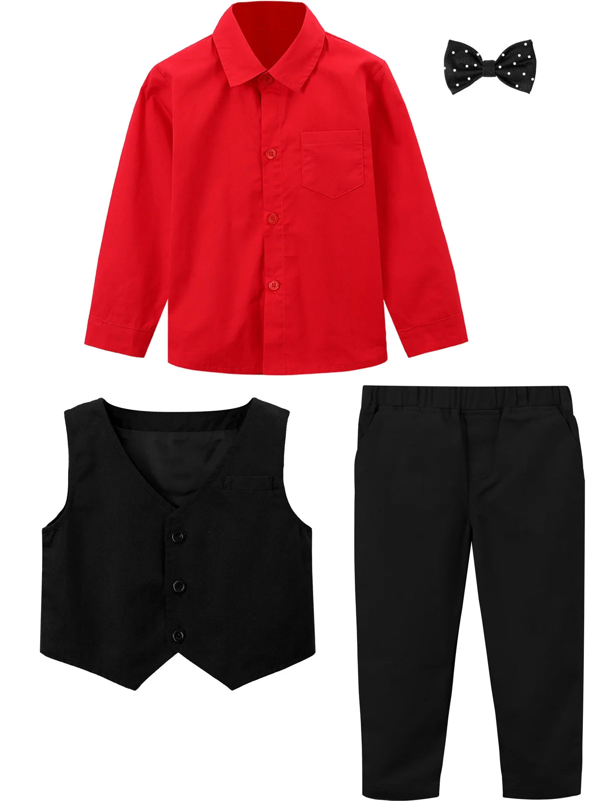 MQTIME  -  Toddler Formal Suit Kids Boys Red Black Clothes Set Baby Wedding Outfit Birthday Christmas Gentleman Shirt Pants Vest Bowtie