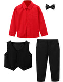 MQTIME  -  Toddler Formal Suit Kids Boys Red Black Clothes Set Baby Wedding Outfit Birthday Christmas Gentleman Shirt Pants Vest Bowtie