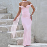 MQTIME  -  Summer Sleeveless Deep V-neck Bodycon Dress Trendy Off Shoulder Ribbon Wrap Hips Dress Sexy Hot Girl Tube Top Solid Color Gown