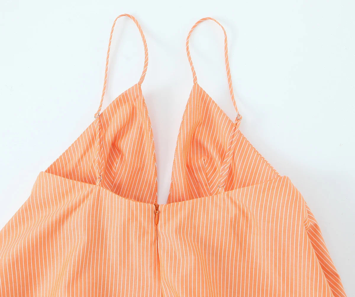 MQTIME  -  Summer Women Striped Mini Dresses Sleeveless Backless Thin Straps Dress Female Chic Streetwear Lady Sexy V-Neck Vestidos