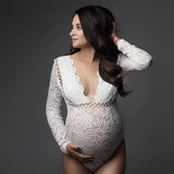 MQTIME  -  Sexy Elastic Maternity Photography Props Jumpsuit Perspective Mesh Lace  Bodysuit Photo Shoot Photography Clothing For Women