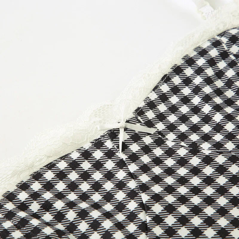 MQTIME  -  New Plaid Lace Flare Pants Sets Patchwork Elegant Women Casual Two Piece Suit Streetwear Sweet Tank Top Autumn Slim Fit Set