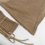 MQTIME  -  V Neck Backless Beach Mini Dress For Women Knitted Fishnet See Through  Long Sleeve Club Sexy Elastic Casual Party Vestidos