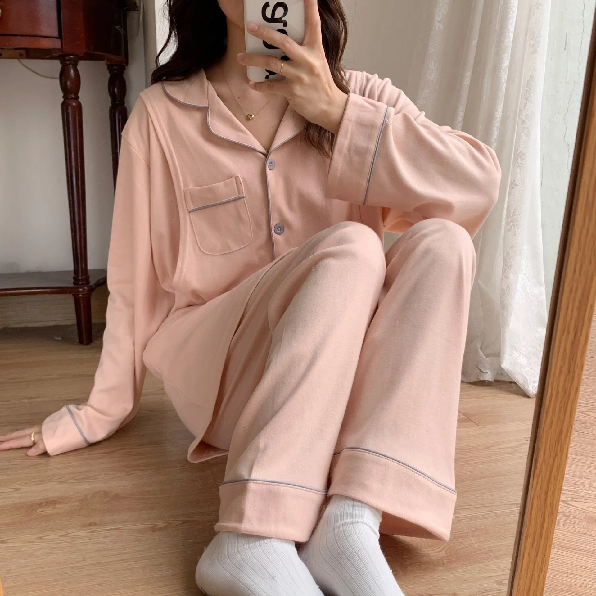 MQTIME  -  100% Cotton Breast Sleep Maternity Clothes For Pregnant Women Pregnancy Autumn Pajamas Nursing Clothing Nightwear