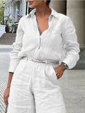 MQTIME  -  2025 New Women's Pure White Cotton Linen Shirt Top Single Breasted Minimalist Office Wear T-shirt Summer Casual Blouse