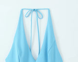 MQTIME  -  Summer New Arrivals Women's Wear Pure Color Temperament Sexy Backless Wave-Style Wide-Sleeve Halter Short Dress