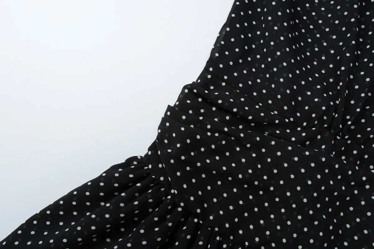 MQTIME  -  New Fashionable Polo Collar Patchwork Dot Mini Dress For Women Patchwork See-Through Elegant Party Dress Women's Autumn Dress