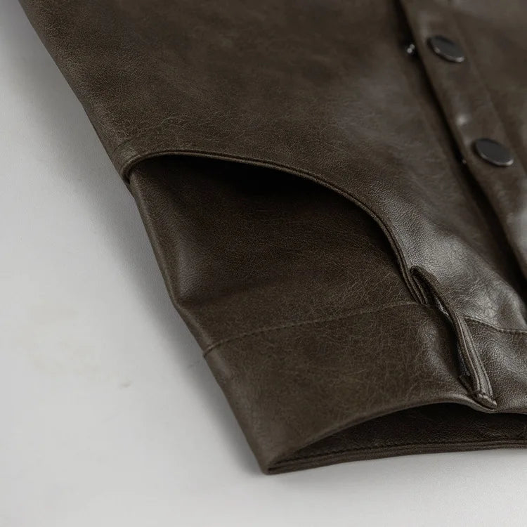 MQTIME  -  Retro Fashion PU Leather Skirt Set Women's Design Sense Cutout Long Sleeve Top Luxury Sense Two-piece Set