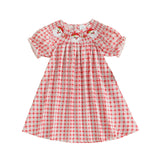 MQTIME  -  Girls Plaid A-line Dress with Short Sleeves and O Neck Featuring Santa Claus Embroidery for Christmas Festivities