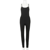 MQTIME  -  Spaghetti Strap Low Cut Black Skinny Solid Stretchy Summer Jumpsuits Backless Streetwear One Piece Romper For Women