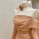 MQTIME  -  French Style Off Shoulder Lantern Sleeve Dress Women Slim Fit Waist A-Line Ruffled Cake Dress Prom Floral Tie Up Bustier Dresses