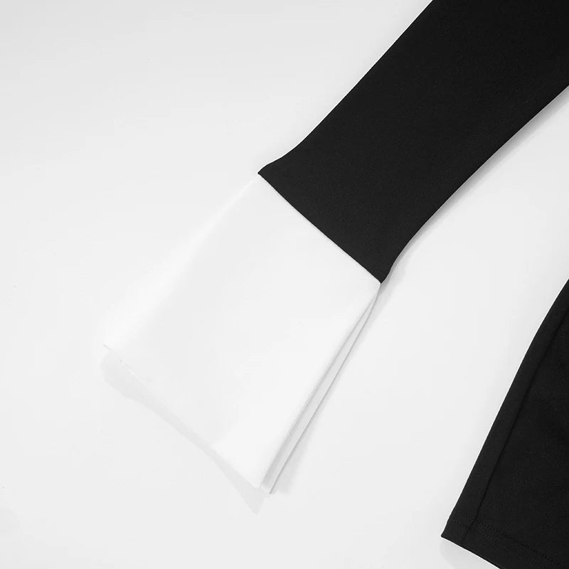 MQTIME  -  Women Fashion Commuter Clothing Color Contrasting Zipper Turn-down Neck  Long sleeved Tight Sexy High Waist Shorts Jumpsuit