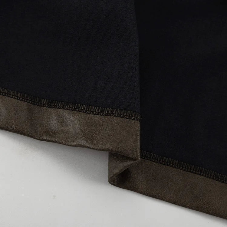 MQTIME  -  Retro Fashion PU Leather Skirt Set Women's Design Sense Cutout Long Sleeve Top Luxury Sense Two-piece Set