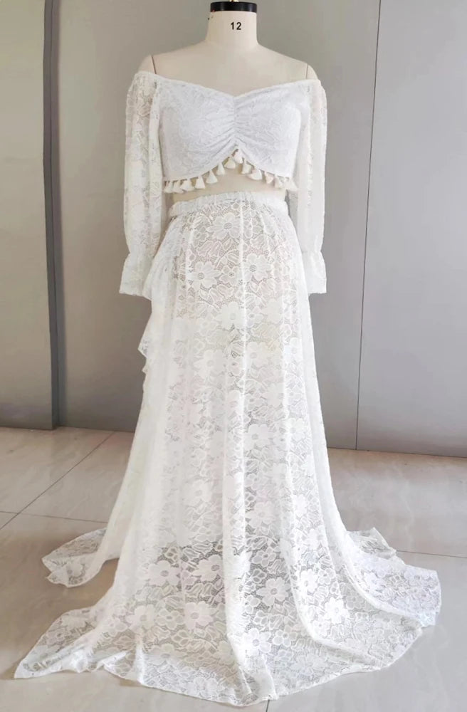 MQTIME  -   Elegant Maternity Dresses Photoshoot Embroidered Tulle Gown for Pregnancy Photography Baby Shower Wedding Summer dress