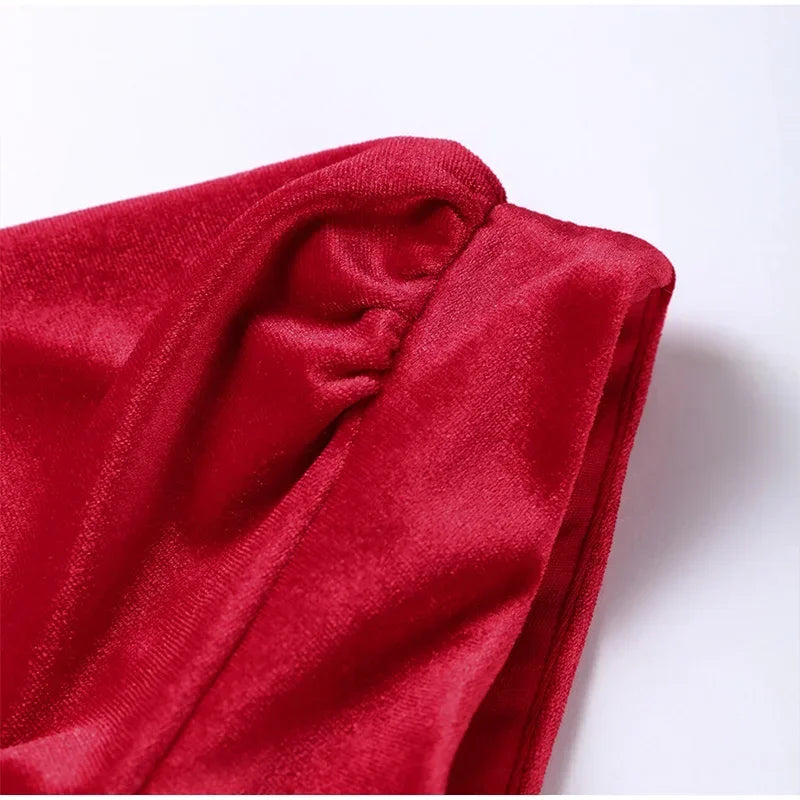 MQTIME  -  Sexy Velvet Strapless Short Party Dress Women Off Shoulder Long Sleeve Bandage Dresses 2025 Autumn New Lady Christmas Vestidos