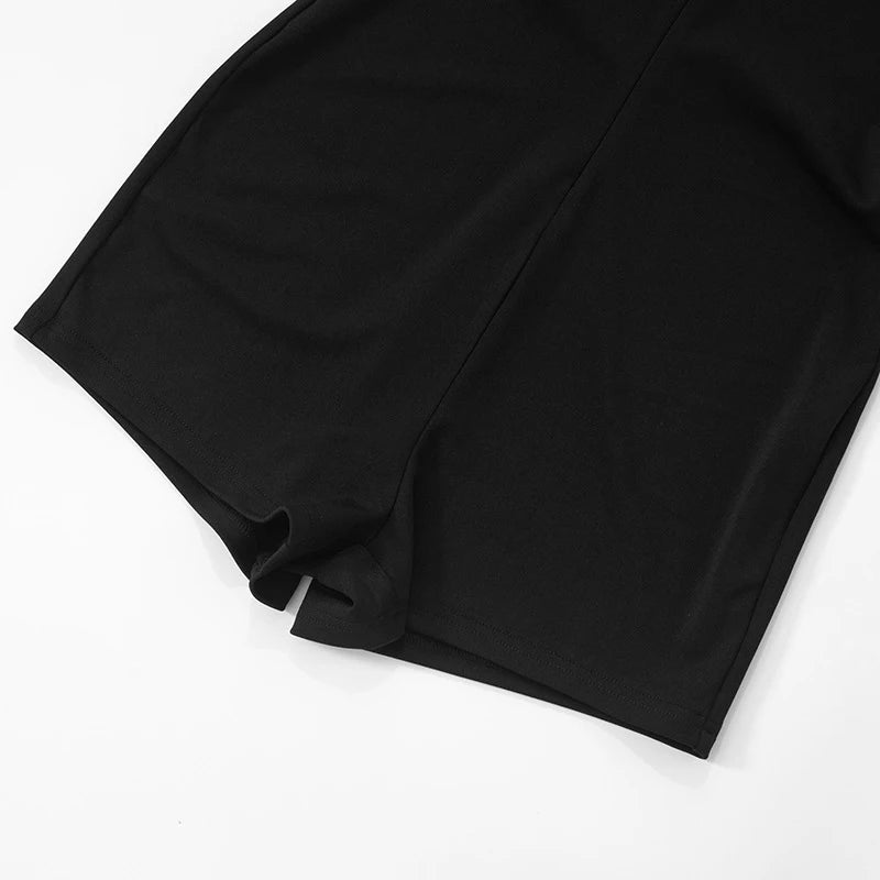 MQTIME  -  Women Fashion Commuter Clothing Color Contrasting Zipper Turn-down Neck  Long sleeved Tight Sexy High Waist Shorts Jumpsuit