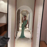MQTIME  -  Cross border sequin flash dress, deep V-neck backless long skirt, split suspender skirt, knitted big flower dress