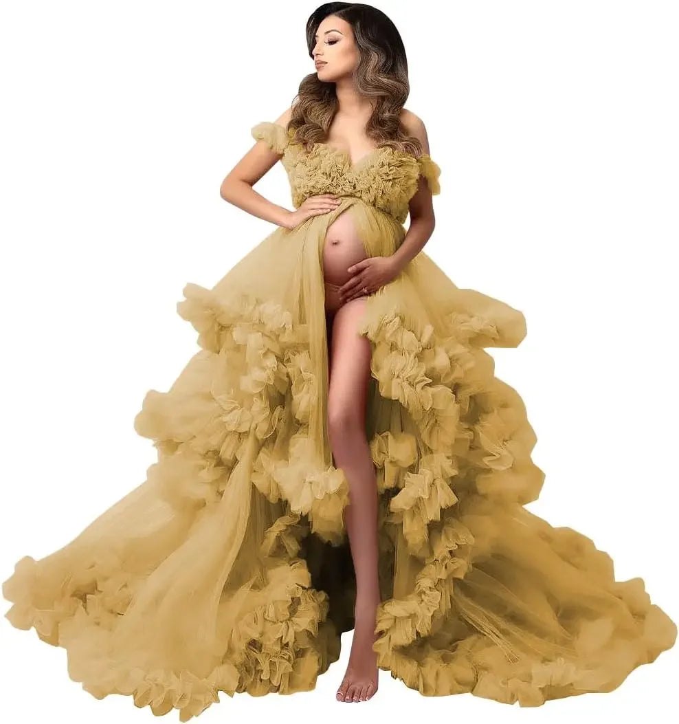 MQTIME  -  Puffy Ruffles Tulle Maternity Dresses for Photoshoot Gowns Baby Shower Dress Bridal Lingerie Robe vestidos para embarazadas