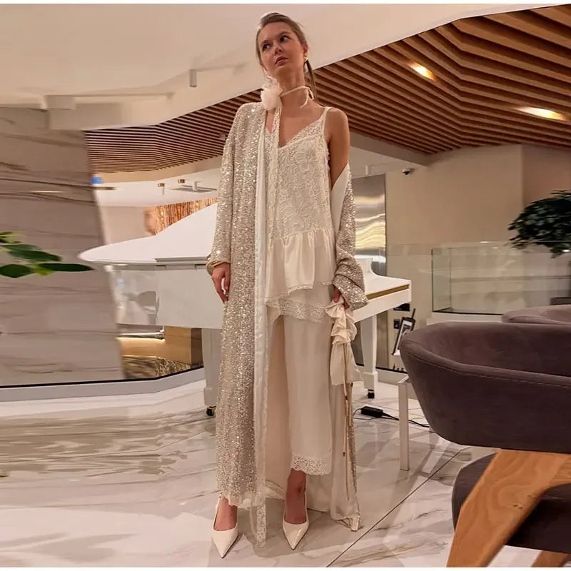 MQTIME  -   Elegant Sequin Women's Cardigan Chic Full Sleeve Oversize Long Jackets Female 2025 Autumn Fashion New Lady High Street Outwears