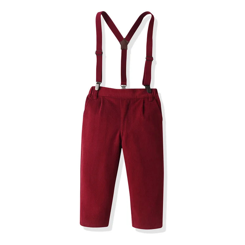 MQTIME  -  Christmas Toddler Kids Boys Gentleman Clothing Sets Long Sleeve Cartoon Bowtie Casual Shirts+Suspenders Pants Outfit