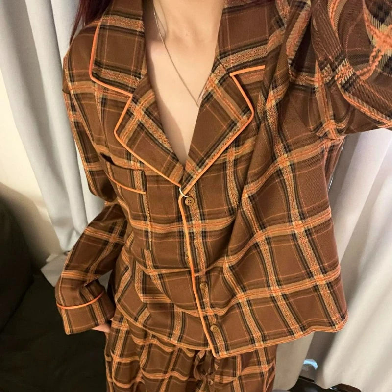 MQTIME  -  Light Luxury New Plaid Pajamas Women's Spring Autumn Winter Comfort High-end Student Dormitory Homewear Suit Comfort Temperament