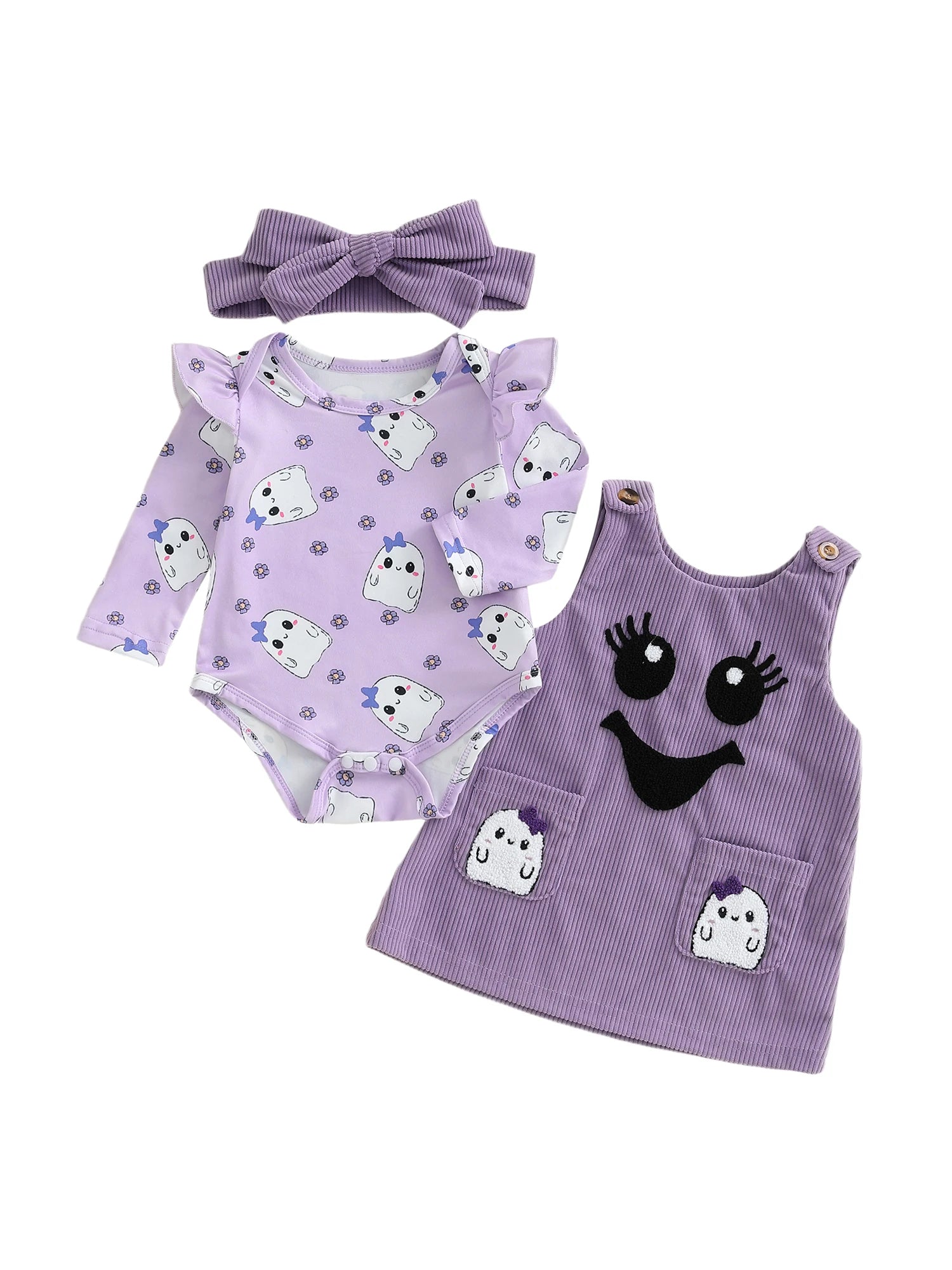 MQTIME  -  Toddler Boy Halloween Costume Pumpkin Print Short Sleeve Romper Embroidery Overalls Hat Set for Party Dress Up