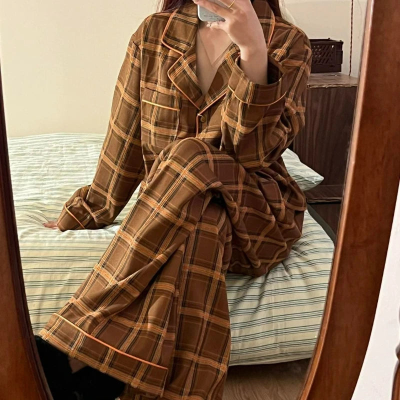 MQTIME  -  Light Luxury New Plaid Pajamas Women's Spring Autumn Winter Comfort High-end Student Dormitory Homewear Suit Comfort Temperament