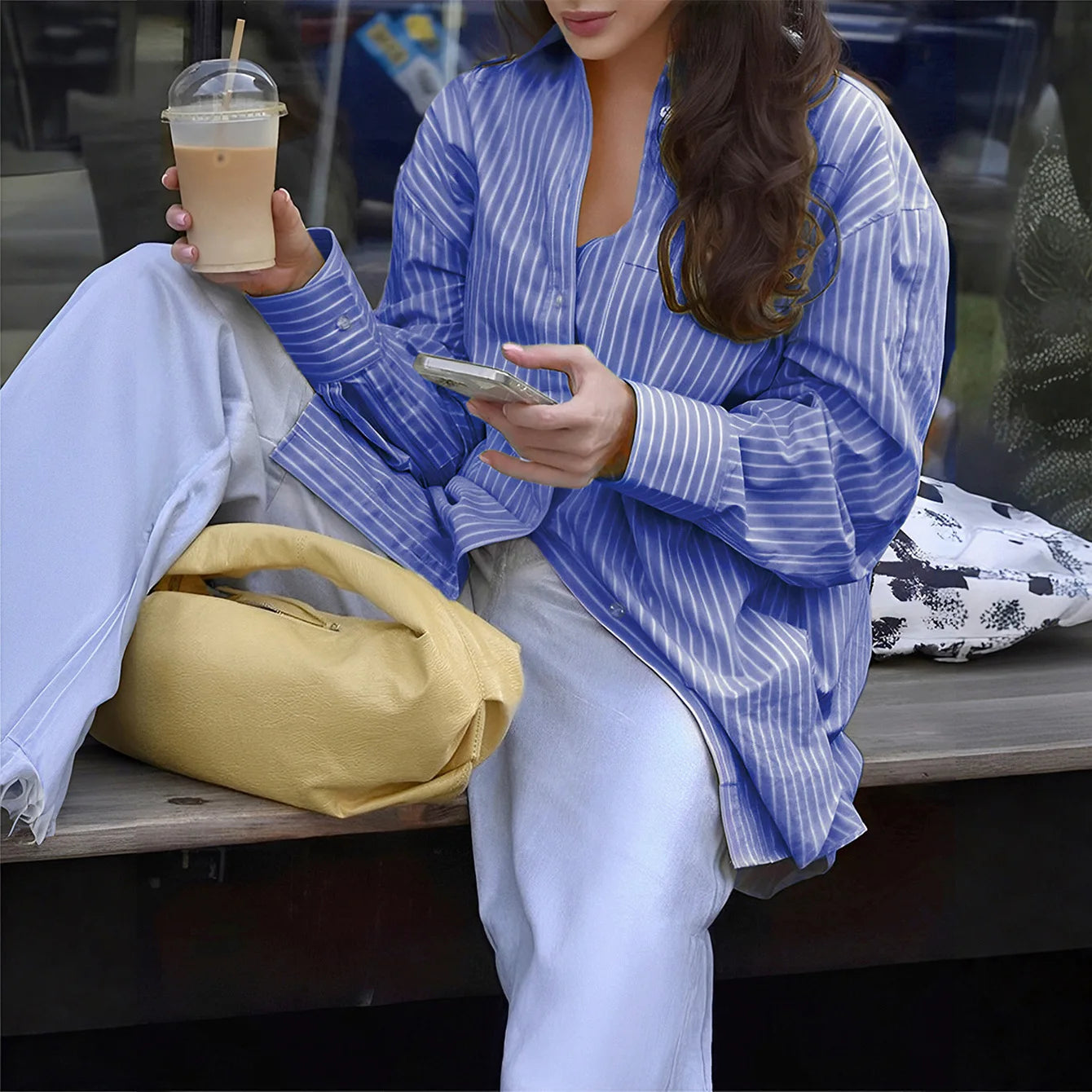 MQTIME  -  Autumn 2025 Casual Resort Striped Long Sleeve Vest Shirt Women's Clothing